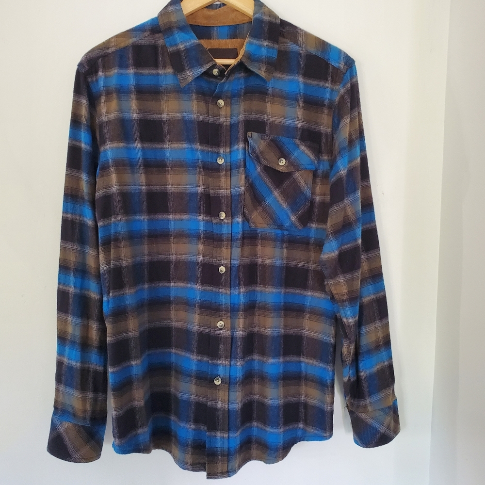 CQR MED Tactical LS Flannel Button Blue Black Plaid Shirt Cotton Flip Cuffs EUC